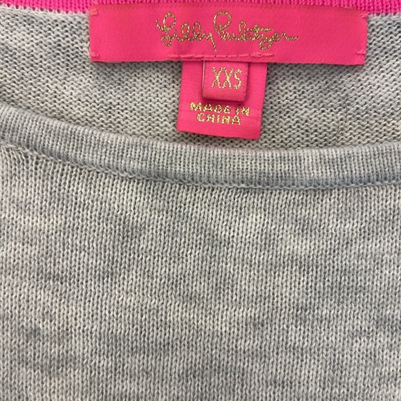 NWOT Lilly Pulitzer Caralynn Grey Sweater With Pink Embellished Flamingos-XXS - Picture 4 of 5